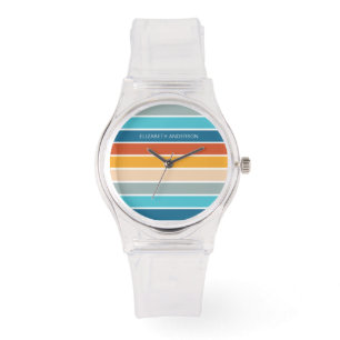 Moderne Retro Sunset Stripes gepersonaliseerd Horloge
