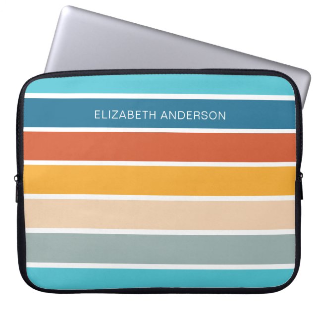 Moderne Retro Sunset Stripes gepersonaliseerd Laptop Sleeve (Voorkant)