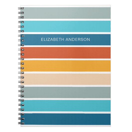 Moderne Retro Sunset Stripes gepersonaliseerd Notitieboek (Voorkant)