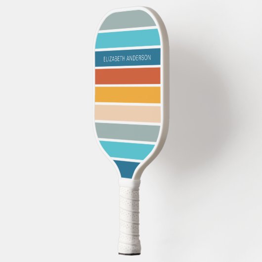 Moderne Retro Sunset Stripes gepersonaliseerd Pickleball Paddle (Links)
