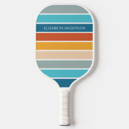 Moderne Retro Sunset Stripes gepersonaliseerd Pickleball Paddle
