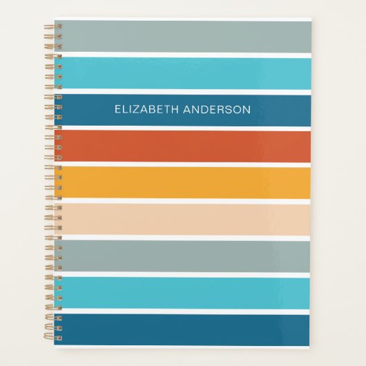 Moderne Retro Sunset Stripes gepersonaliseerd Planner (Voorkant)