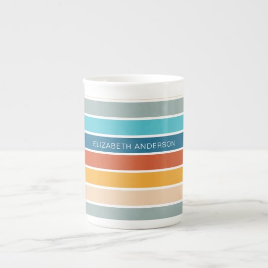 Moderne Retro Sunset Stripes gepersonaliseerd Porselein Kop (Voorkant)