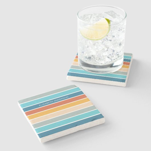 Moderne Retro Sunset Stripes gepersonaliseerd Stenen Onderzetter (Zijkant)