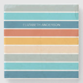 Moderne Retro Sunset Stripes gepersonaliseerd Stenen Onderzetter (Voorkant)