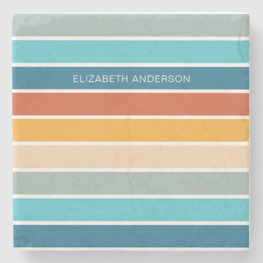 Moderne Retro Sunset Stripes gepersonaliseerd Stenen Onderzetter (Voorkant)