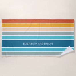 Moderne Retro Sunset Stripes gepersonaliseerd Strandlaken