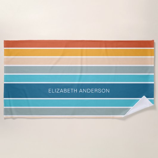 Moderne Retro Sunset Stripes gepersonaliseerd Strandlaken (Voorkant)