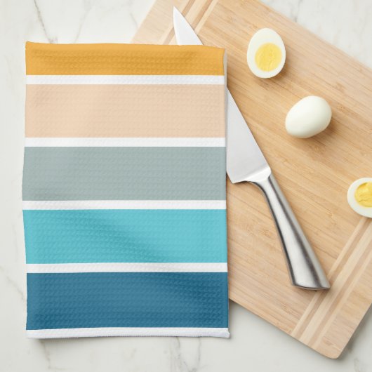 Moderne Retro Sunset Stripes gepersonaliseerd Theedoek (Quarter Fold)
