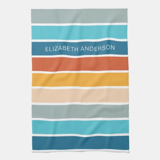 Moderne Retro Sunset Stripes gepersonaliseerd Theedoek (Verticaal)