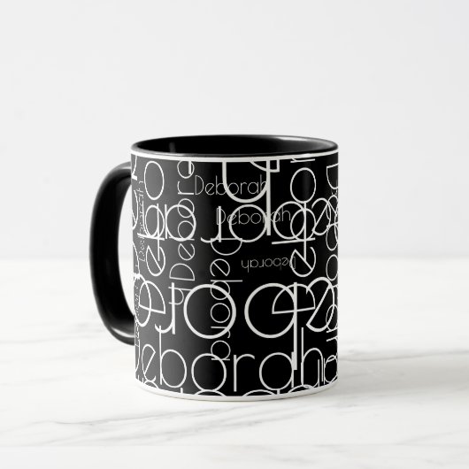 Moderne Retro Thin Font Typografie b&w Mok (Voorkant links)