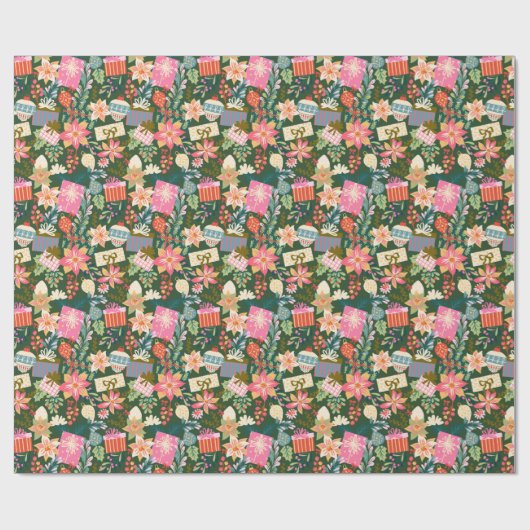 Moderne retro trendy groene kerstvakantie cadeaupapier (Vlak)