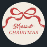 Moderne Retro Trendy Kerst Red Bows Vakantie Ronde Sticker<br><div class="desc">***dit ontwerp maakt deel uit van een bijpassend collectie sjabloon** __________________________ Deze ontwerpoptie is volledig bewerkbaar / aanpasbaar door u als klant - Klik op Verdere knop personaliseren als u het ontwerp wilt verplaatsen, toevoegen, verwijderen of significante wijzigingen wilt aanbrengen _______________________ *Als u nog vragen over het ontwerp hebt of...</div>