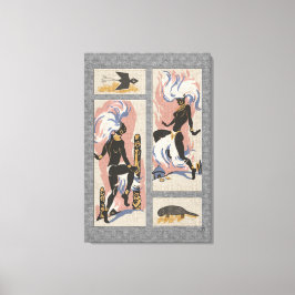 Moderne Retro Tribal Dansers_Zwart_Grijs_Roze_Blau Canvas Afdruk