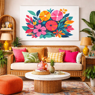Moderne retro tropische flora 04 canvas afdruk