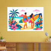 Moderne retro tropische surf 01 canvas afdruk (Insitu (Woonkamer))