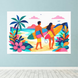 Moderne retro tropische surf 01 canvas afdruk