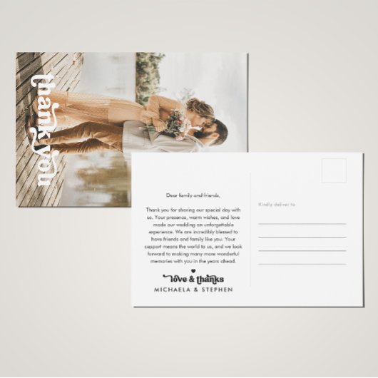Moderne Retro Typografie 2-foto bruiloft Dank u Briefkaart