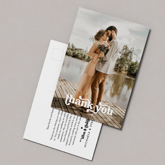 Moderne Retro Typografie 2-foto bruiloft Dank u Briefkaart