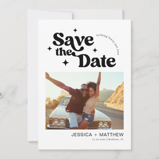 Moderne Retro Typografie Foto Opslaan De Datum Save The Date (Voorkant)