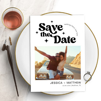 Moderne Retro Typografie Foto Opslaan De Datum Save The Date