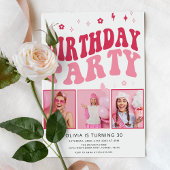 Moderne Retro Typografie Roze Foto 30e Verjaardag Kaart