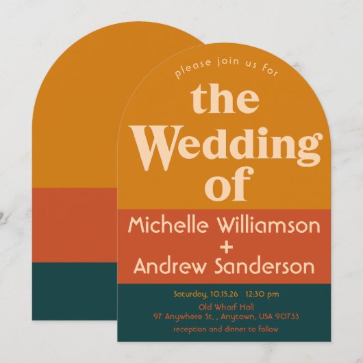 Moderne Retro Uitnodiging met Oranje Pauw en Gebog (Voorkant / Achterkant)