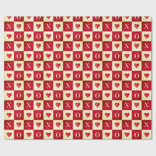 Moderne Retro Valentijn Red Hearts XO-controles Cadeaupapier (Vlak)