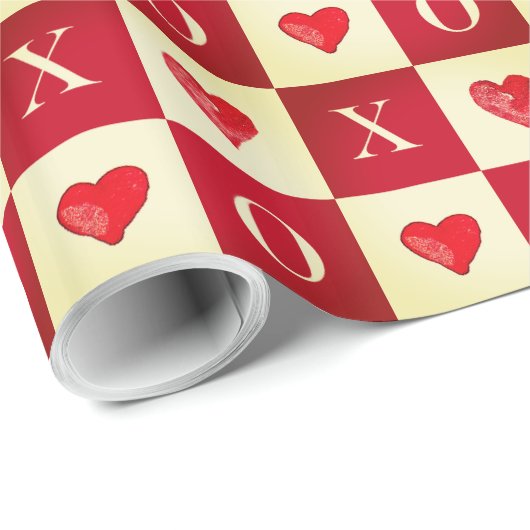 Moderne Retro Valentijn Red Hearts XO-controles Cadeaupapier (Rol Hoek)