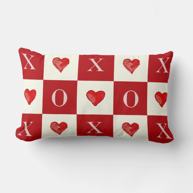 Moderne Retro Valentijn Red Hearts XO-controles Kussen (Voorkant)