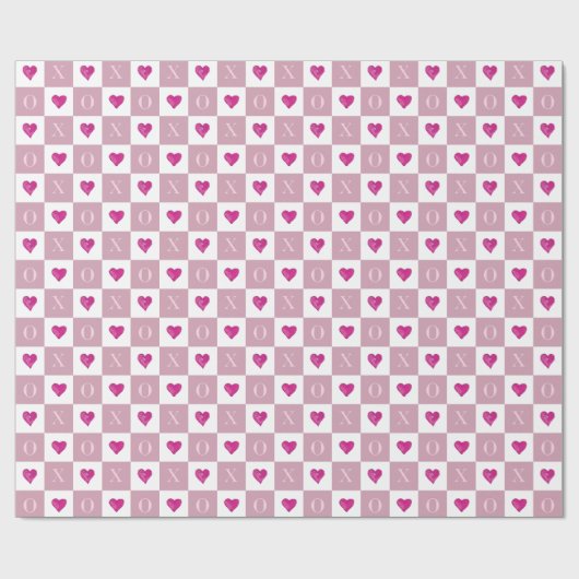 Moderne Retro Valentijn Roze Harten XO controles Cadeaupapier (Vlak)