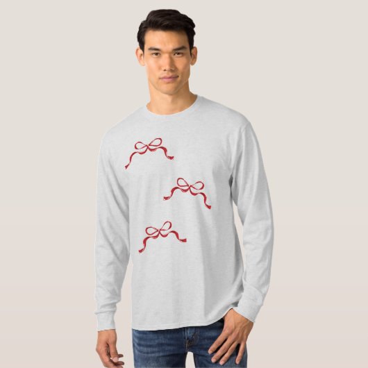 Moderne Retro Valentijnsdag RED Ribbon Bows T-shirt (Voorkant volledig)