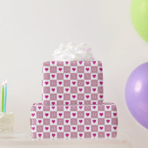 Moderne Retro Valentijnsdag Roze Harten XO Ruitjes
