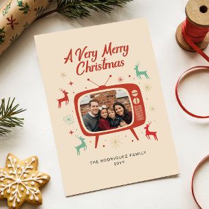 Moderne Retro Vintage Familie Foto Kerstmis Feestdagenkaart