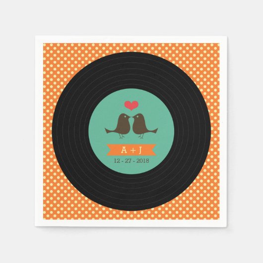 Moderne Retro Vinyl Huwelijksfeest Servetten (Voorkant)