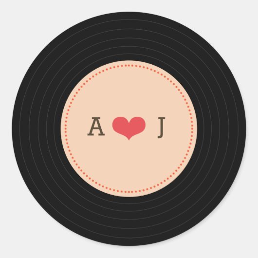 Moderne Retro Vinyl Record Bruiloft Envelop Ronde Sticker (Voorkant)
