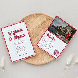 Moderne Retro Viva Magenta QR Code foto bruiloft Kaart