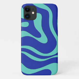 Moderne Retro Vloeibare Draai Funky Blauwe Abstrac Case-Mate iPhone Case
