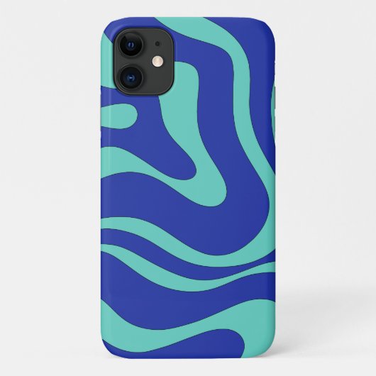 Moderne Retro Vloeibare Draai Funky Blauwe Abstrac Case-Mate iPhone Case (Achterkant)