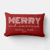 Moderne Retro Vrolijk en Getrouwd Eerste Kerstmis Kussen (Voorkant)