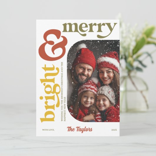 Moderne Retro Vrolijk & Helder Kerstfoto Feestdagenkaart (Staand voorkant)