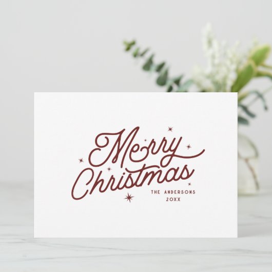 Moderne retro vrolijke kerst | Cherry Red Feestdagenkaart (Staand voorkant)