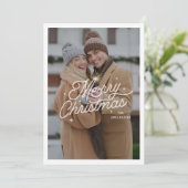 Moderne Retro Vrolijke Kerstfoto Sterren Script Feestdagenkaart (Staand voorkant)