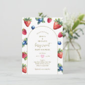 Moderne Retro Waterverf Berry Sweet Baby shower Kaart (Staand voorkant)