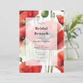 Moderne Retro Waterverf Rode Poppies Bridal Brunch Kaart (Staand voorkant)