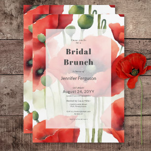 Moderne Retro Waterverf Rode Poppies Bridal Brunch Kaart