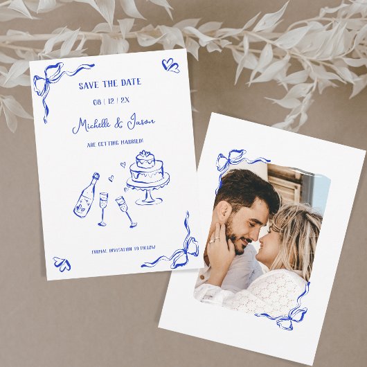 Moderne Retro Whimsical Blauwe Hand Getrokken Boog Kaart