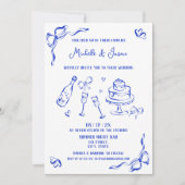 Moderne Retro Whimsical Blauwe Hand Getrokken Boog Kaart (Voorkant)