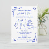 Moderne Retro Whimsical Blauwe Hand Getrokken Boog Kaart (Staand voorkant)