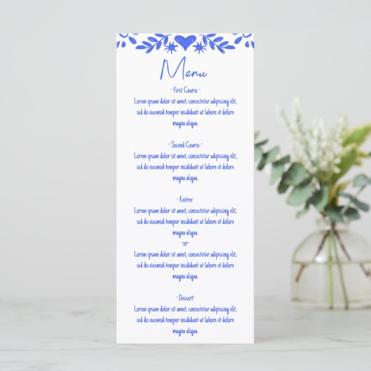 Moderne Retro Whimsical Blauwe Hand Getrokken Boog Menu (Staand voorkant)